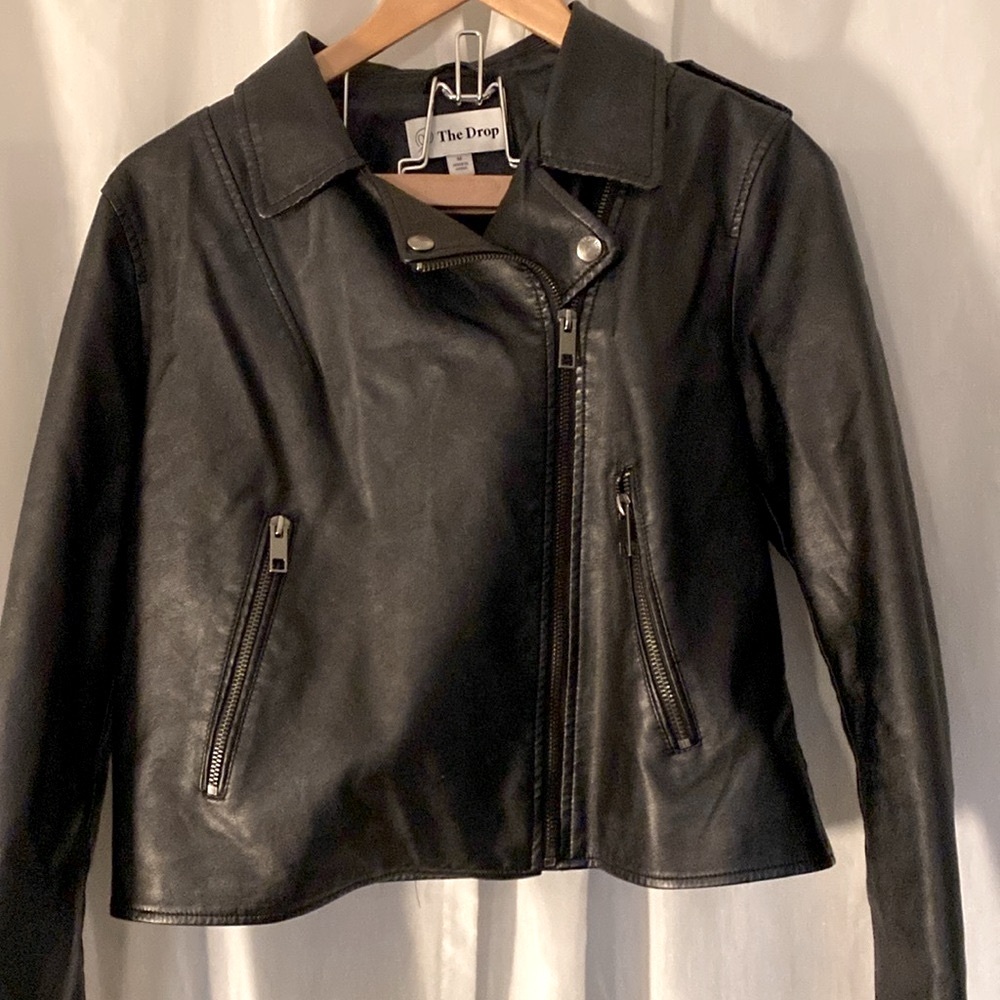 THE DROP faux leather moto jacket